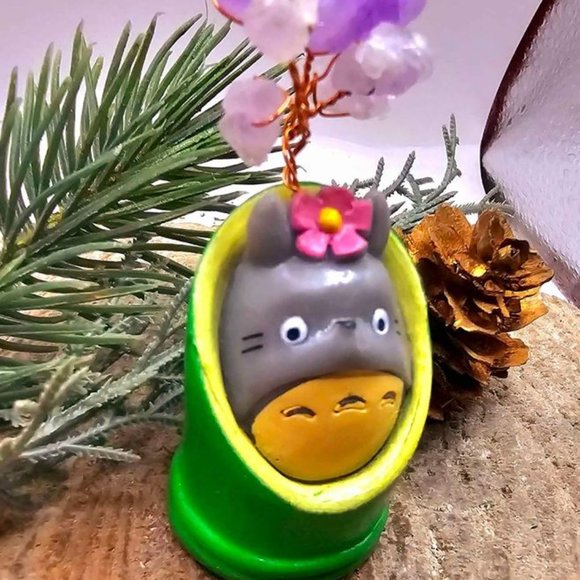 Adorable Forest Spirit Totoro In Bamboo Amethyst Tree Decor Figure - Picture 5 of 11